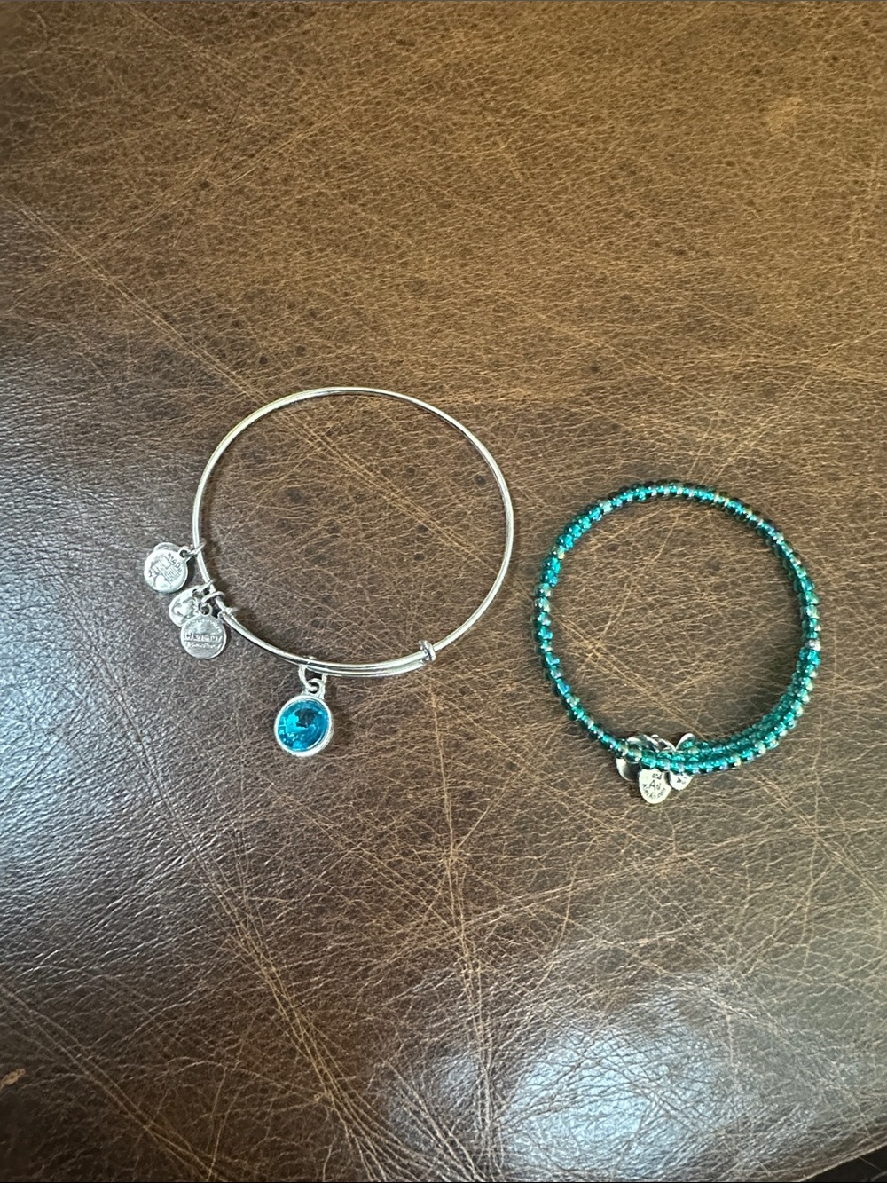 Alex and Ani Turquoise Charm Bangle with Teal Beaded Bracelet Set